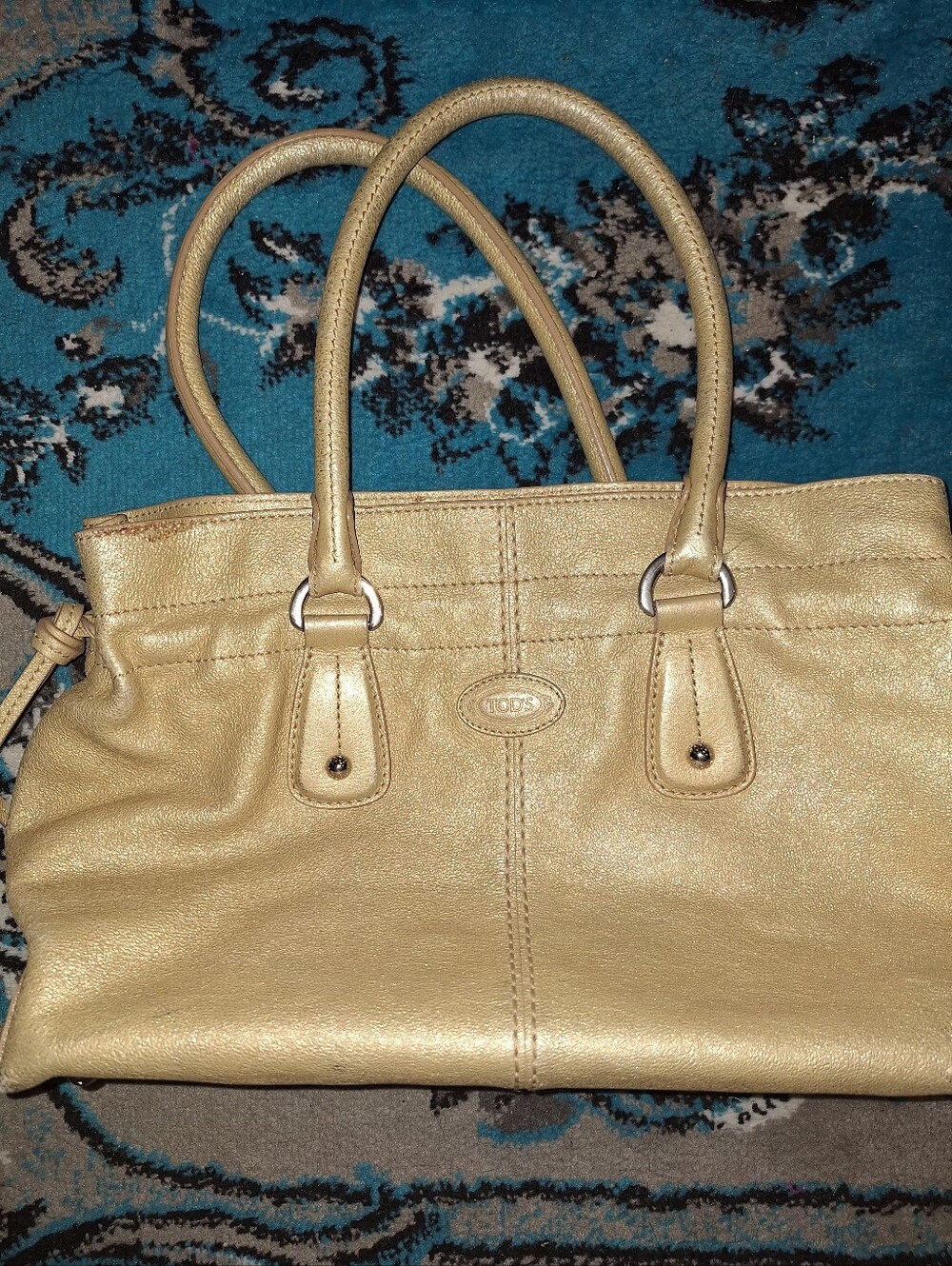 TOD'S Metallic Gold Leather Shoulder Tote